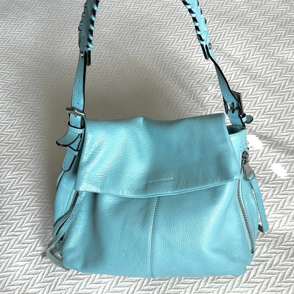 AIMEE KESTENBERG Baby Blue Genuine Leather Slouchy Hobo Purse Designer Bag - Picture 6 of 15